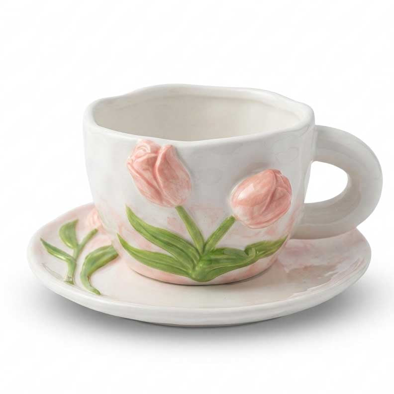 TulipGlow™ Ceramic Mug & Saucer