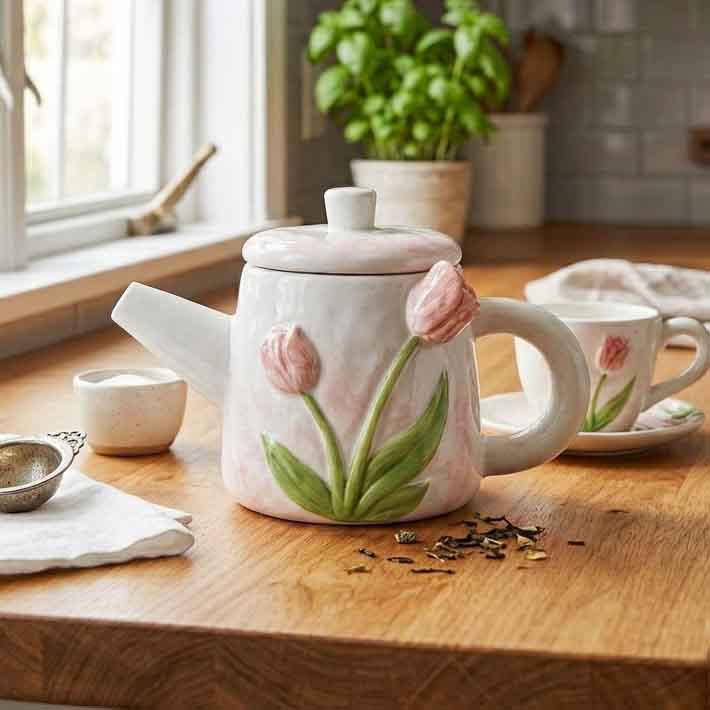 TulipGlow™ Ceramic Teapot