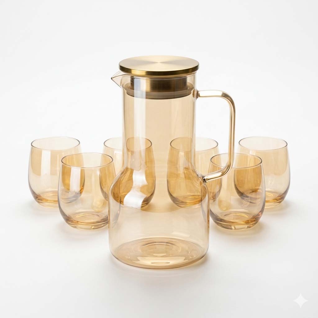 Modern Glass Pot with 6 Cups Set